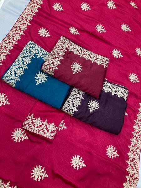 Minimalist Party Wear Chinon Silk Saree With Embroidered Design Bollywood Fancy Sarees Wholesale