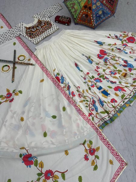 Mirror Magic Gamthi Lehenga Choli Flared Cotton Ghaghra for Dandiya & Garba Nights Navratri Lehnega Choli