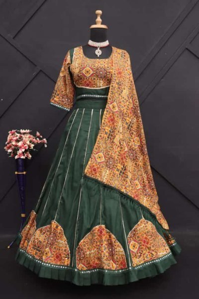 Navratri Nights Printed Mirror Work Lehenga Choli in Premium Rayon Navratri Lehnega Choli