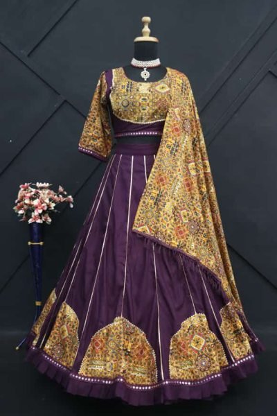 Navratri Nights Printed Mirror Work Lehenga Choli in Premium Rayon Navratri Lehnega Choli