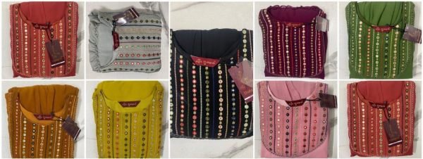 Mirror Work Nack Pattern Georgette Sharara Set Kurti With Bottom Wholesale