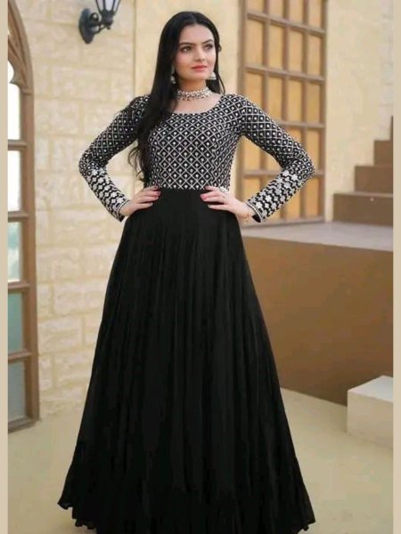 Modern Festive Vibe in Black Georgette Gown Elegant Embroidered Style Georgette Kurti 