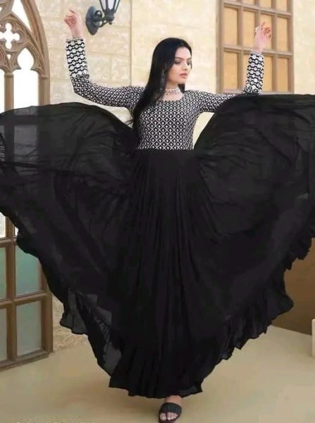 Modern Festive Vibe in Black Georgette Gown Elegant Embroidered Style Georgette Kurti 