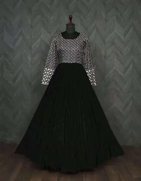 Modern Festive Vibe in Black Georgette Gown Elegant Embroidered Style Georgette Kurti 