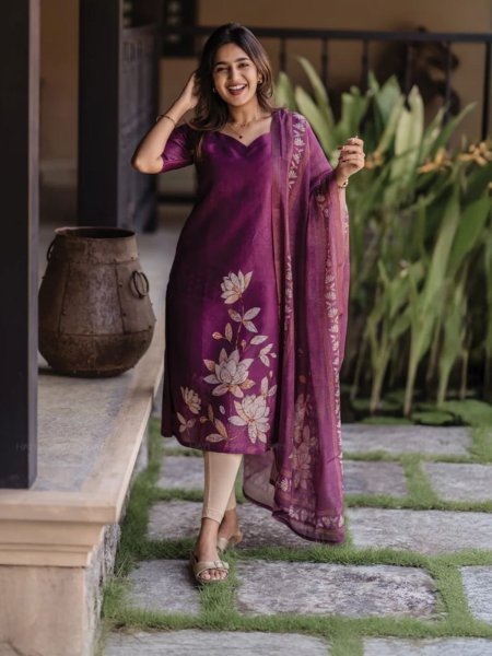 Modern Zarna Silk Kurti Set with Matching Printed Dupatta at Wholesale Rate Kurti With Bottom Wholesale