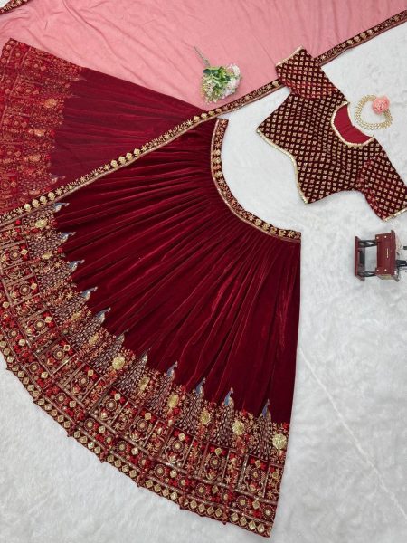 Modish Viscose Velvet Lehenga Choli with Thread & Sequence Work At Wholesale Rate Designer Lehenga Choli