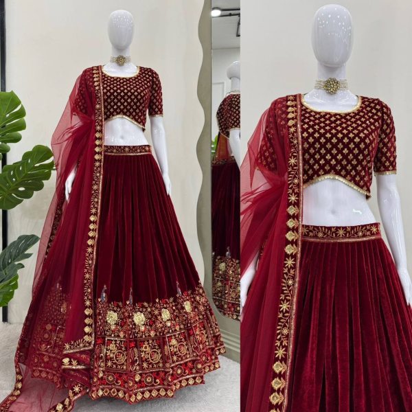 Modish Viscose Velvet Lehenga Choli with Thread & Sequence Work At Wholesale Rate Designer Lehenga Choli