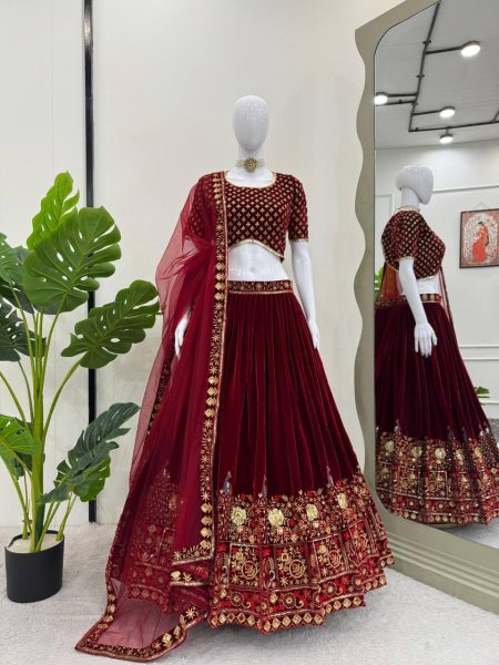 Modish Viscose Velvet Lehenga Choli with Thread & Sequence Work At Wholesale Rate Designer Lehenga Choli