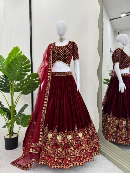 Modish Viscose Velvet Lehenga Choli with Thread & Sequence Work At Wholesale Rate Designer Lehenga Choli