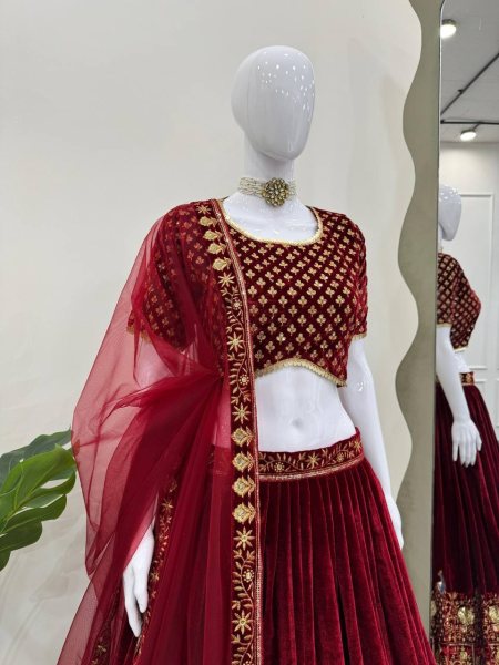 Modish Viscose Velvet Lehenga Choli with Thread & Sequence Work At Wholesale Rate Designer Lehenga Choli