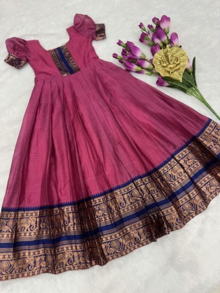 Mom   Daughter Matching Gown Set Pure Cotton Silk with Banarasi Zari Work Ready to Wear at Best Wholesale Price Mom-Doughter Collection