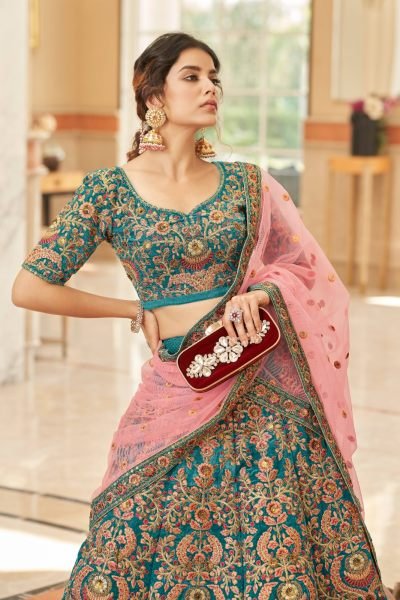 Morpich Velvet Designer Lehenga Choli Bridal Lehenga Choli