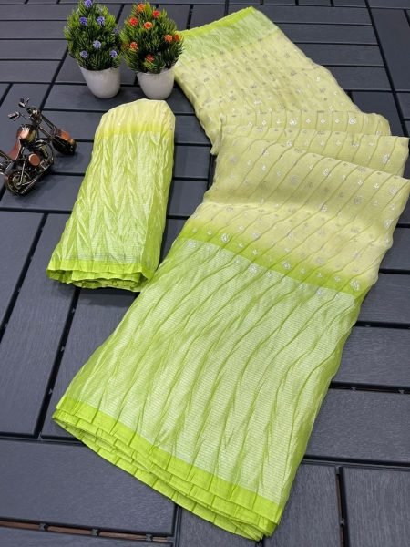 Moss Chiffon Saree With Crush Work Pure Chiffon Sarees Wholesale