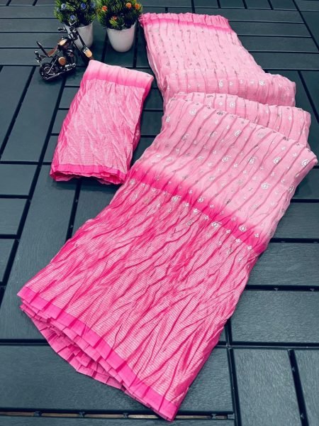 Moss Chiffon Saree With Crush Work Pure Chiffon Sarees Wholesale