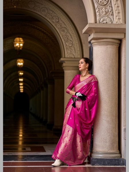 Most Popular Styles Pink Color Sattin Mungha Silk Saree Collection By Royal Export  Designer Wedding Sarees Wholesale