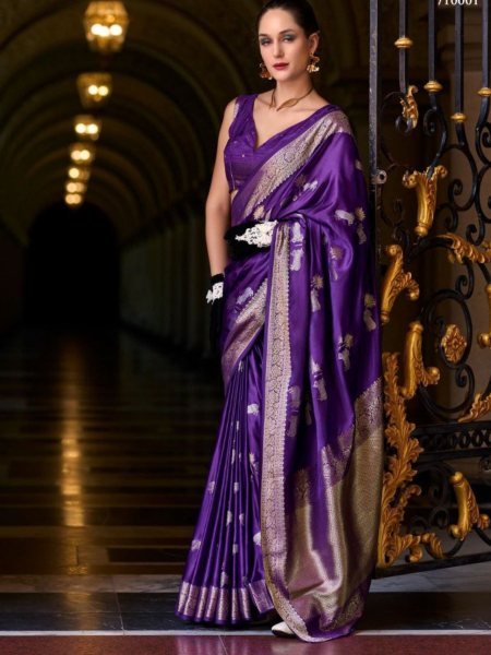 Most Popular Styles Purple Color Sattin Mungha Silk Saree Collection By Royal Export  Sarees 