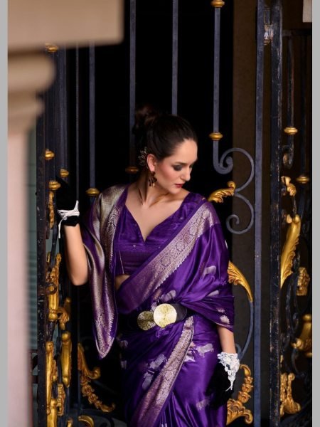 Most Popular Styles Purple Color Sattin Mungha Silk Saree Collection By Royal Export  Designer Wedding Sarees Wholesale