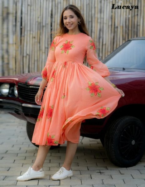 Mother Daughter Set Printed Kota Cotton Premium Flair Dresses Look Mom-Doughter Collection