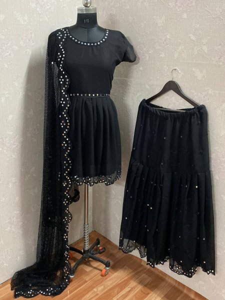 Mouni Roy Georgette Designer Black Sharara Suit Ready To Wear Collection