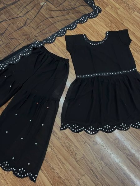 Mouni Roy Georgette Designer Black Sharara Suit Ready To Wear Collection