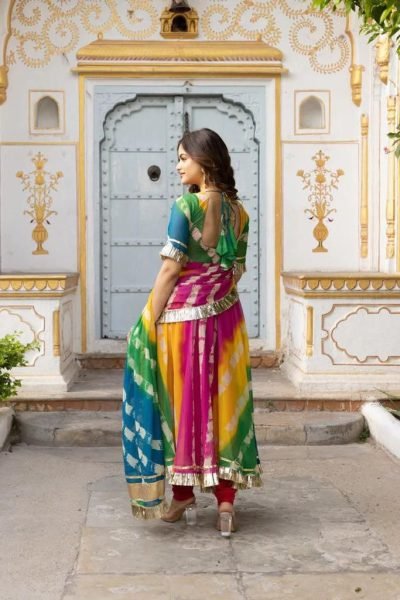 Multi Color Fox Georgette Printed Gown Pant   Dupatta 3 Piece Kurti Set