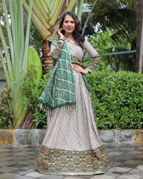 Multi Color Riyon Cotton Digital Printed Navratri Wear Lehenga Choli Navratri Lehnega Choli