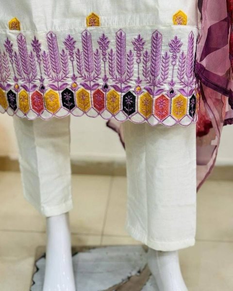 Multi Color Viscose Chanderi Kurti Set with Tebby Silk Dupatta Set Embroidered Ethnic Wear  Straight Cut Long Kurtis