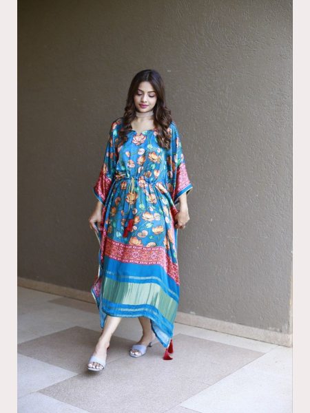 Multi Colour Digital Print Pure Gaji Silk Kaftan Kaftan 