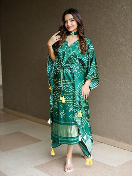 Multi Colour Digital Print Pure Gaji Silk Kaftan Kaftan 