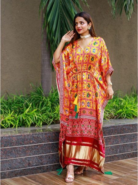 Multi Colour Digital Print Pure Gaji Silk Kaftan Kaftan 