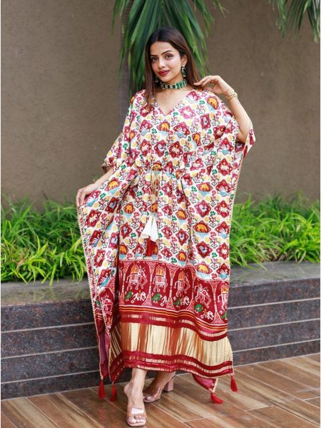 Multi Colour Digital Print Pure Gaji Silk Kaftan Kaftan 