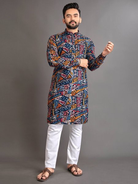 Multicolor Cotton Foil Print Kurta Pajama for Men Festive Wear Kurta Pajama Wholesale
