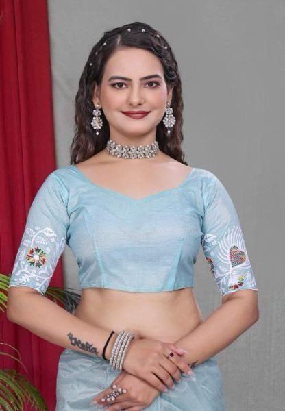 Multicolor Embroidered Net Saree with Tassels Light Party Look Net Sarees Wholesale