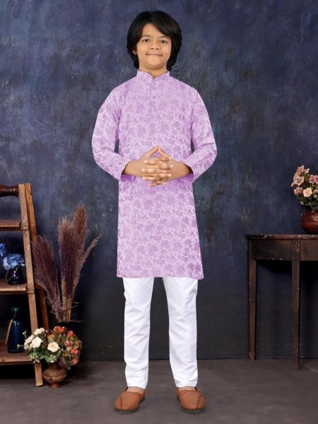 Multicolor Jacquard Silk Kurta Pajama for Boys Festival Special Mens Wear