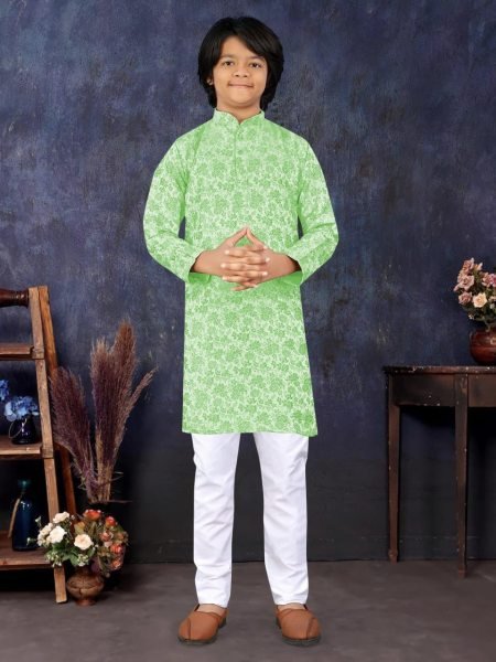 Multicolor Jacquard Silk Kurta Pajama for Boys Festival Special Boys Wear