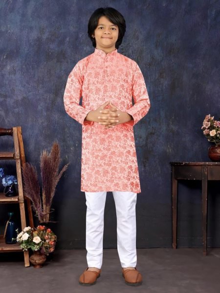 Multicolor Jacquard Silk Kurta Pajama for Boys Festival Special Boys Wear