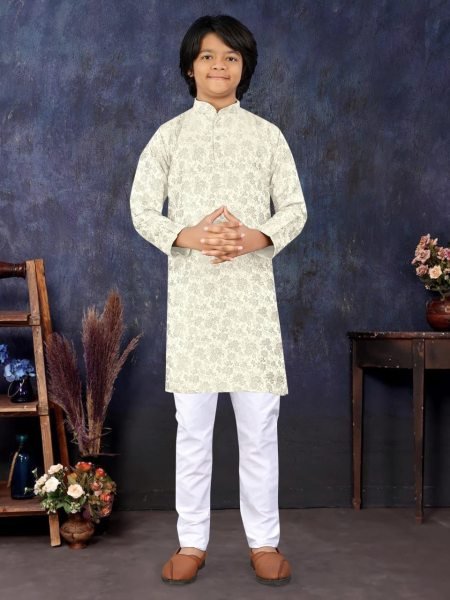 Multicolor Jacquard Silk Kurta Pajama for Boys Festival Special Boys Wear