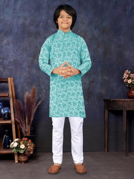 Multicolor Jacquard Silk Kurta Pajama for Boys Festival Special Boys Wear