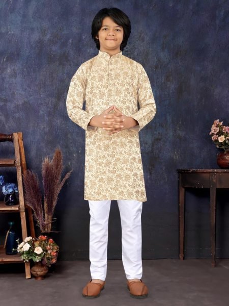 Multicolor Jacquard Silk Kurta Pajama for Boys Festival Special Boys Wear