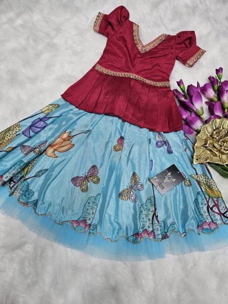 multicolor kids silk lehenga choli with digital print premium festive wear Girls Wear