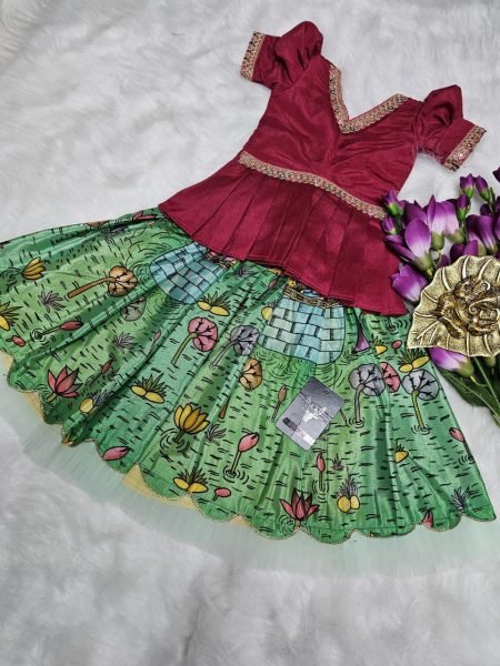 multicolor kids silk lehenga choli with digital print premium festive wear Girls Wear