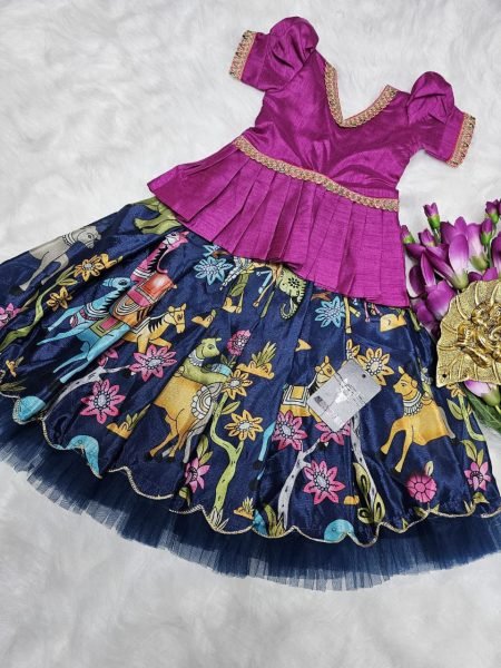 multicolor kids silk lehenga choli with digital print premium festive wear Girls Wear