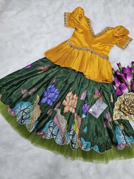 multicolor kids silk lehenga choli with digital print premium festive wear Girls Wear