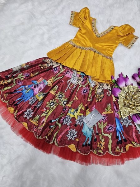multicolor kids silk lehenga choli with digital print premium festive wear Girls Wear