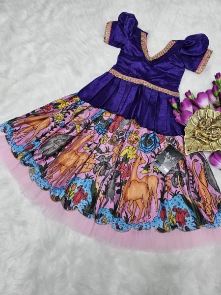 multicolor kids silk lehenga choli with digital print premium festive wear Girls Wear