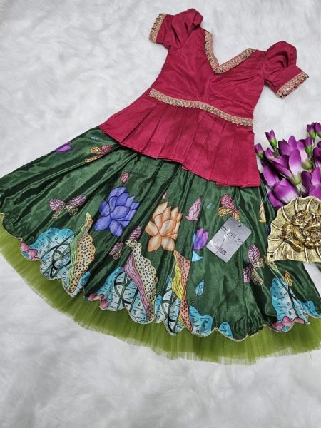multicolor kids silk lehenga choli with digital print premium festive wear Girls Wear