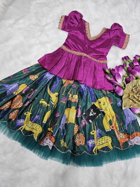 multicolor kids silk lehenga choli with digital print premium festive wear Girls Wear