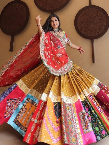 Multicolor Muslin Cotton Lehenga Choli Navratri 2025 Festival Edition Navratri Lehnega Choli