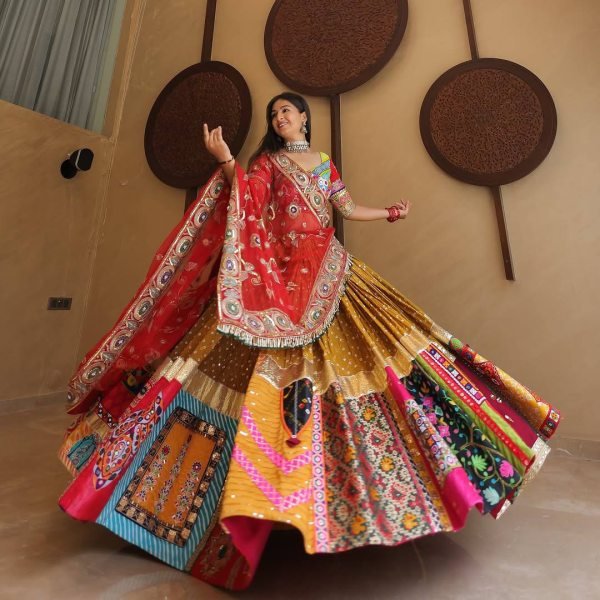 Multicolor Muslin Cotton Lehenga Choli Navratri 2025 Festival Edition Navratri Lehnega Choli