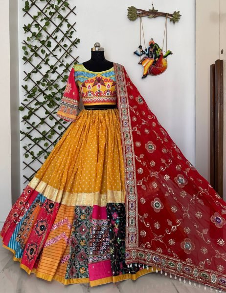 Multicolor Muslin Cotton Lehenga Choli Navratri 2025 Festival Edition Navratri Lehnega Choli